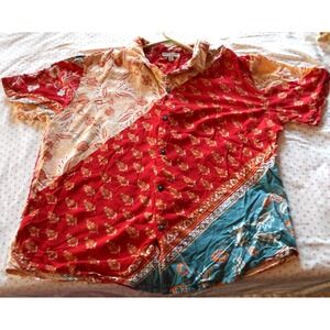 Earthbound Shirt Mens M MEDIUM Colorful Patchwork Floral Hippie Short Sleeve IND